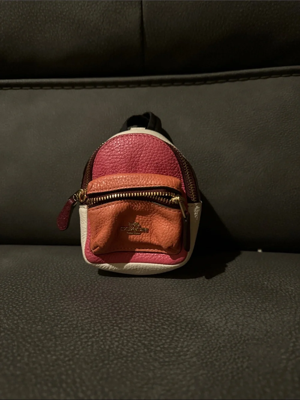Coach Colorblock Mini Backpack Key Charm - Pink, Orange, White